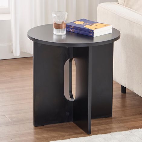 Wahson Round Coffee Table 50cm, Small Wood Side Table, Modern Rustic Tea Table for Living Room, Bedroom, Sofa Side, Cafe, Black (1/5)