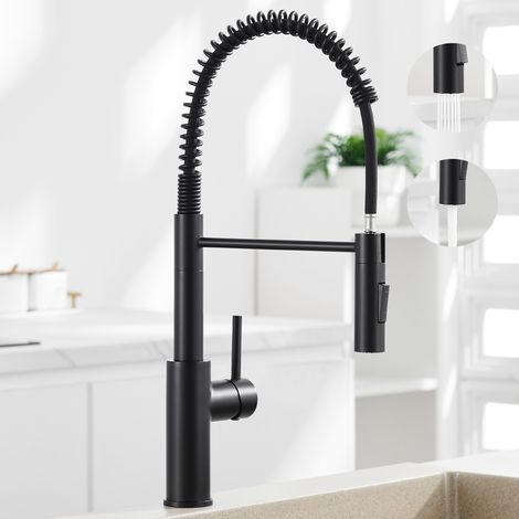 Cecipa Rubinetto Cucina a Molla con 2 Modalità di Uscita Acqua - Miscelatore Cucina Nero con Doccetta Estraibile - Rubinetto Cucina Girevole a 360° (1/5)