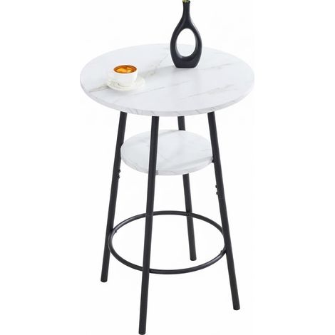 ELVMI Tavolo da Bar con Ripiano, Piano Effetto Marmo e Struttura in Metallo, per Cucina, 60 x 60 x 89 cm, Bianco (1/5)