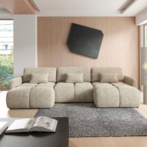 5-Sitzer U-förmiges Schlafsofa mit Stauraum Vittoria beige meliert (1/5)