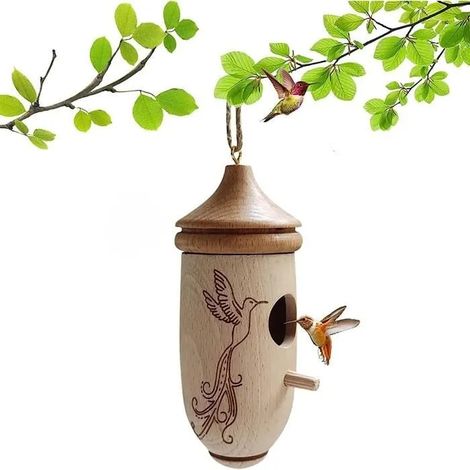 Maison de colibri suspendue - YSTP - Nid en bois - 5x12cm - Nichoir extérieur - Décoration de jardin (1/4)