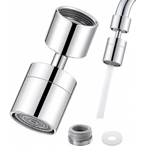 Robinet pivotant à 360° - Économie d'eau - Avec aérateur - Rallonge M22/M24 - Pour cuisine et salle de bain - Argenté (1/5)