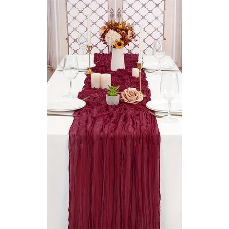 Tavolo da cucina (300 x 90 cm) in stile bohémien realizzato in tessuto a rete, per decorazioni di matrimoni, compleanni, addii al nubilato e banchetti, blu polvere (1/5)