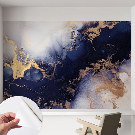 Papier peint autocollant adhésif avec motifs pour salon et chambre accessoire stylé pour votre intérieur Vagues bleu marine 152x104 cm (1/5)