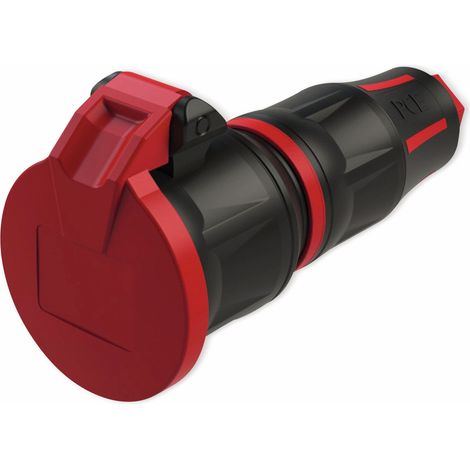 PCE Raccord avec contact de protection TopTaurus2, avec couvercle basculant, noir/rouge, avec LED (1/3)