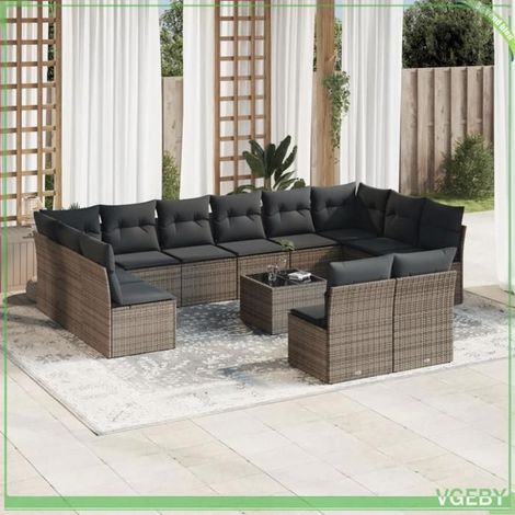 Salon de jardin - Ensemble modulable 13 pcs (7291712417320) - Résine tressée gris - Coussins déhoussables - Résistant UV (1/3)