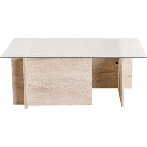 Table basse rectangulaire effet Travertin et verre 105 cm - Kael