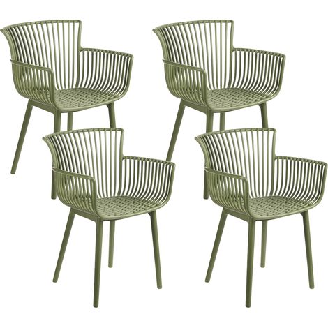 Conjunto de 4 sillas de comedor de plástico para interior y exterior con reposabrazos verde Pesaro (1/5)