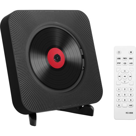 Lecteur CD Portable de Bureau avec Bluetooth Support Mural Lecteur CD de Musique, Double Haut-parleurs HiFi Intégré, CD Mural Multifonction avec Télécommande (Noir) (1/5)
