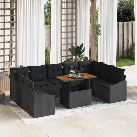 Garten Essgruppe mit Kissen 10 pcs Schwarz und Braun