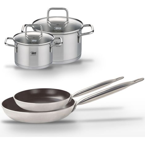 Lot de 2 Poêles 24/28 cm avec revêtement céramique sans PFAS & 2 Faitouts 16/20 cm Elo Bistro Line Citrin (1/5)