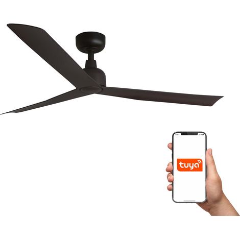 Faro Marine Ventilateur de plafond moyen à 3 pales, brun foncé, système intelligent Tuya (1/4)