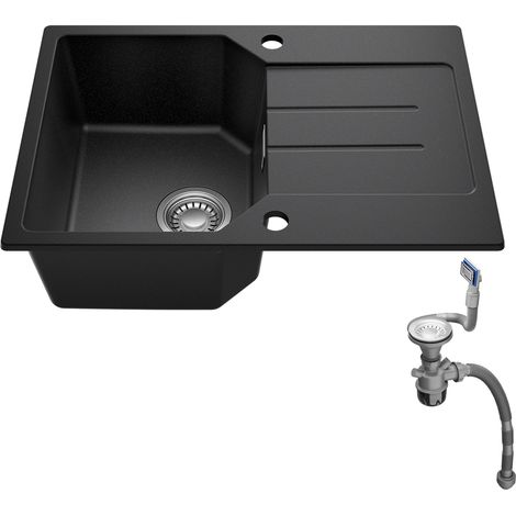 Anycee Max Granitspüle 65 x 45 cm Küchenspüle Granit, mit Abtropffläche & geräuscharmen Eigenschaften, Anthrazit
