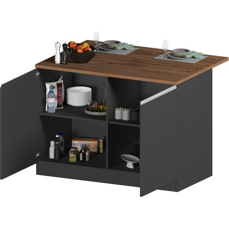 Dmora - Isla de cocina Emmanuel, mesa auxiliar de almacenaje, mueble de cocina con 2 puertas, 100% Made in Italy, 125x90h90 cm, Antracita y Roble