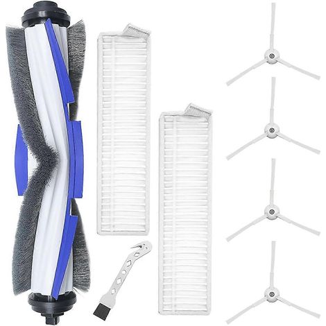 Pièces détachées pour aspirateur Rowenta : brosse principale, filtre et chiffon de nettoyage.