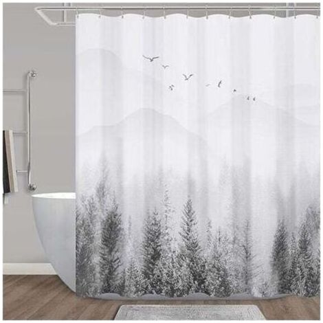 Rideau de douche Rideau de douche vert Montagne Nature Arbre Rideau de douche Ensemble Rideaux de douche gris pour salle de bain hydrofuge hôtel, 72 x 72 pouces (1/5)