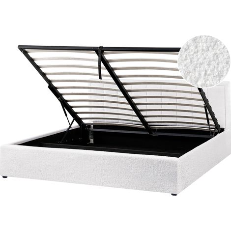 Cama con almacenaje elevable tapizada de bouclé blanco 180 x 200 cm Montlaur (1/5)