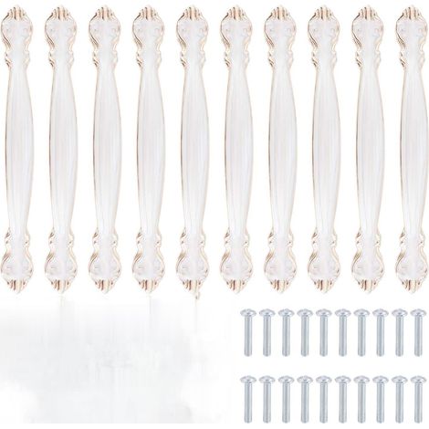 Set mit 10 Vintage-Möbelgriffen im Antik-Stil, geschnitzt, gebogen, aus Aluminiumlegierung (128 mm Lochabstand), bernsteinweiß