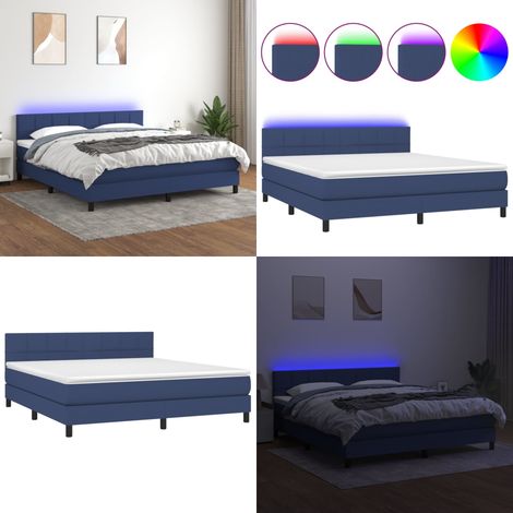 Sommier à lattes de lit avec matelas LED Bleu 160x200 cm Tissu - Lit Plateforme - Lit Design - Lit Avec Rangement - Lit Double - Lit Moderne - Home & Living (1/5)