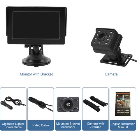 Caméra de voiture pour bébé 1080P, moniteur 4,3" avec vision nocturne infrarouge et grand angle de vision de 150°, rétroviseur de siège arrière rotatif à 360° pour nourrissons, enfants et tout-petits (1/5)
