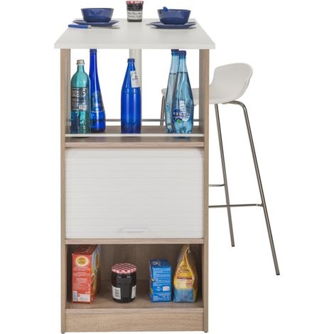 Meuble Rangement de Cuisine Chêne avec Table - Coloris: Blanc (1/4)