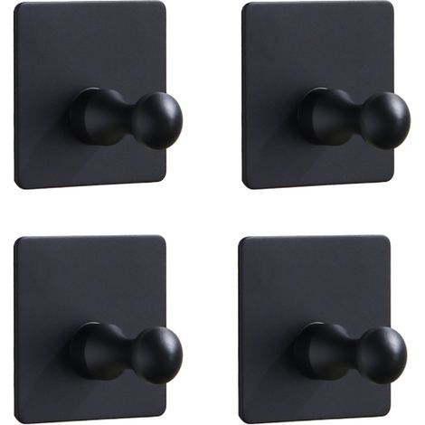 TAISHENGDA Lot de 4 Crochets Muraux Adhésifs en Acier Inoxydable – Sans Perçage, Design Carré Noir (1/5)