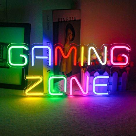 Enseigne néon « Gaming Zone » – Lumière néon LED colorée pour murale – Lettres lumineuses pour salle de jeux, espace gaming et « Man Cave » (1/4)