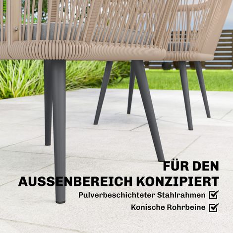 Lot de 2 fauteuils de jardin métal résistant aux intempéries, avec accoudoirs, coussins d’assise, charge max 120 kg, gris clair (1/4)