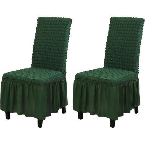 Fundas para sillas de restaurante elásticas y lavables, juego de 2 piezas, fundas para sillas extraíbles, fundas para sillas de cocina con faldones (verde oscuro, paquete de 2)
