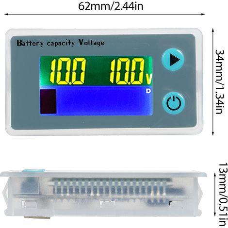 Moniteur de batterie LCD 10-100V, voltmètre numérique 12V/24V/36V/48V, testeur de capacité, niveau en pourcentage, tension, température, interrupteur, jauge avec câble pour camping-car, bateau, pannea (1/4)