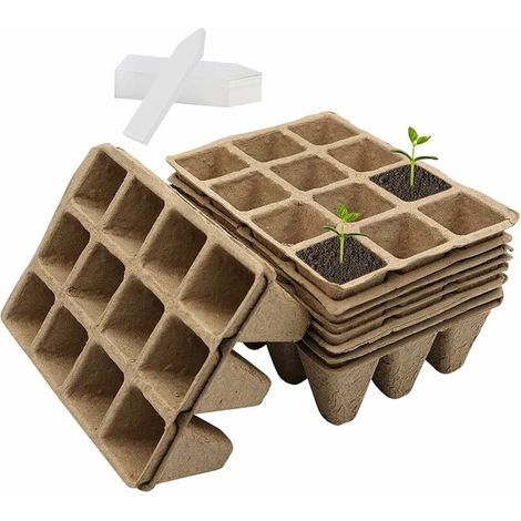VURAHOME - 10 Pcs 12 Cellule Pépinière Pot Biodegradable Plateau Semence Germination Trays avec 100 Pcs Étiquettes Plantes et Outil Repiquage pour Jardin Balcon Plantes Fruits Légumes (1/5)