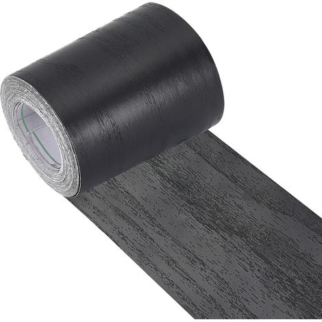 Cinta adhesiva de PVC negra impermeable con efecto madera, 10 m x 8 cm, para reparar mesas, sillas, zócalos, puertas, ventanas, suelos, muebles, reformas, decoración de interiores y proyectos de brico (1/5)