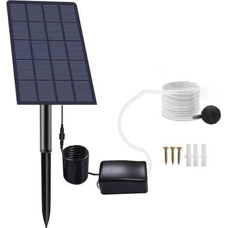 Pompa ad aria solare per acquario - Aeratore solare per laghetto - Potenza 2,5 W - Nero - Acquario da giardino - Laghetto - Generatore di ossigeno da 2,5 W con tubo e pietra porosa - Spina (1/5)