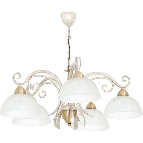 [NEUWERTIG] B-Ware Luminex Flora Chandelier, Five Glass Shades, White/brass (1/2)