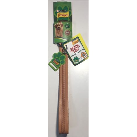 Beige Leather Dog Collar - Size M 40-55cm - QR code - Friskies Purina