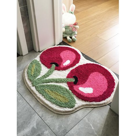 1 pièce Tapis de salle de bain motif cerise fruit 50x62cm, Tapis de sol pelucheux doux lavable, Tapis antidérapant absorbant pour salle de bain, chambre, cuisine, entrée (1/5)