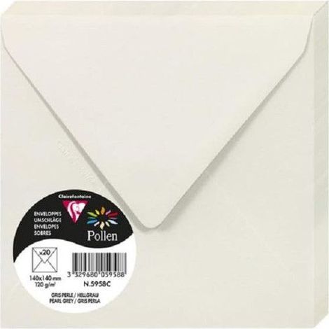 Enveloppe - CLAIREFONTAINE - Pollen - 140x140 mm - 120g - Gris perle - Paquet de 20