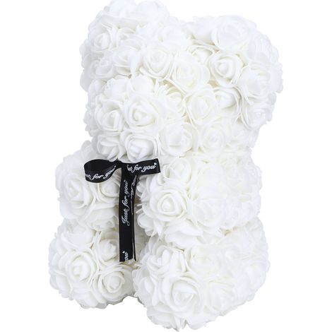 Rose artificielle en forme d'ourson mignon et unique, ornée d'un nœud papillon, pour la Saint-Valentin (blanche). (1/5)
