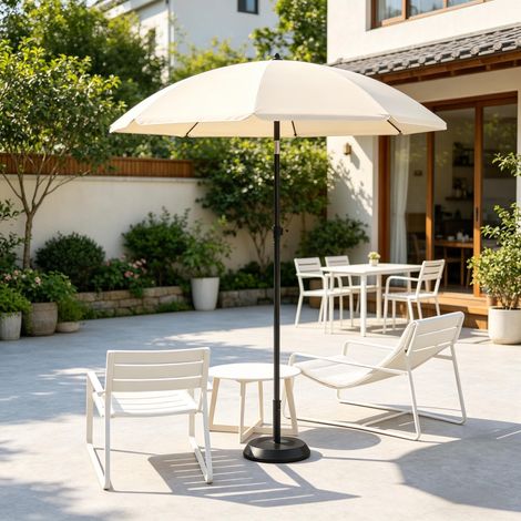 Parasol plage balcon beige pliable Ø155cm UPF50+ inclinable 35° hauteur réglable, 8 baleines acier anti-vent avec sac de transport pour jardin camping parc – Parasol seul (1/5)
