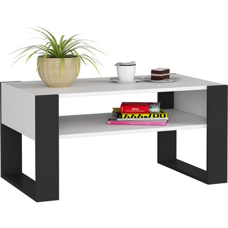 Mesa de centro AKORD DOMI Blanco 92 cm con patas en color Negro 92x53x45 cm