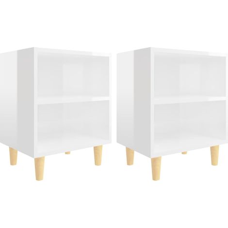 vidaXL Bed Cabinets Solid Wood Legs 2 pcs High Gloss White 40x30x50 cm
