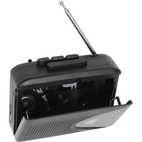 Lecteur de Cassette Stéréo Rétro Portable, 2 Méthodes de Recharge, Haut-parleur Clair pour Intérieur et Extérieur, Noir
