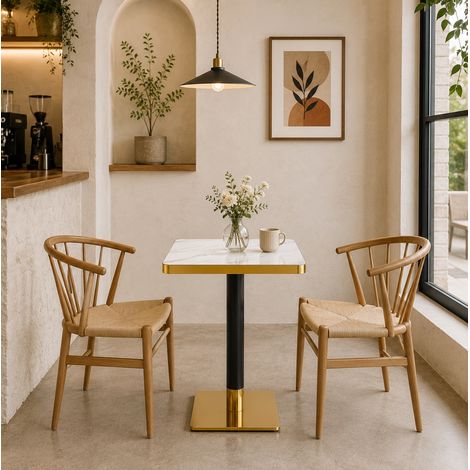 Table à manger carrée 60 x 60 cm effet marbre avec structure en métal blanc (1/5)