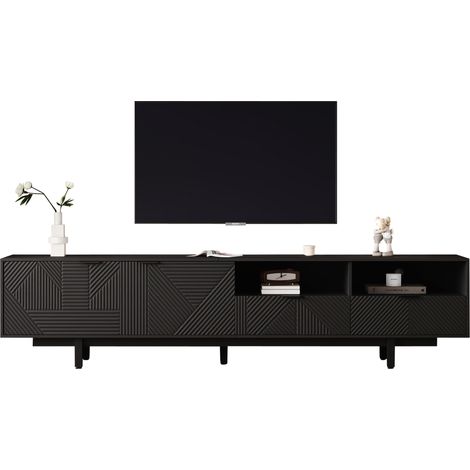CHICFURN Mobile TV 200 x 40 x 51 cm in truciolato nero, stile bohémien, per TV da 90 pollici (1/5)