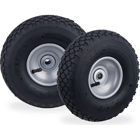 4 x Sackkarrenrad 3.00-4, luftbereiftes Komplettrad mit Stahlfelge, für 16 mm Achse, 100 kg, Ersatzreifen, schwarz-grau