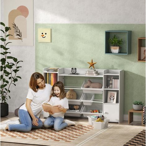 MEUBLIV Kinder-Regal 140x30x90 cm Weiß – 8 herausnehmbare Boxen (1/5)
