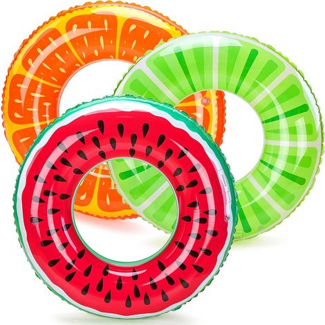 3 x Inflatable Tube Buoy, Swimming Ring with Summer Fruit Paint, Kiwi, Orange, 90 cm Inflatable Raft, Summer Toy, Decoration for Pool Party for Children Adults (1/5)