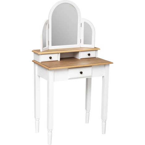 Tocador De Dormitorio Solen 3 Espejos 3C Blanco y Roble 67 cm (1/5)
