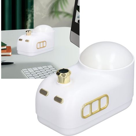 Humidificateur d'air miniature USB en forme de train à vapeur, avec veilleuse intégrée et lumière rétro. Blanc. (1/5)