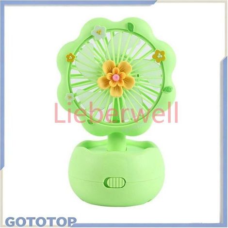 GOTOTOP Mini Portable Handheld Fan for Kids, Small USB Fan, Green Flower Shape, Quiet, Flexible Charging, Cute Design (1/5)